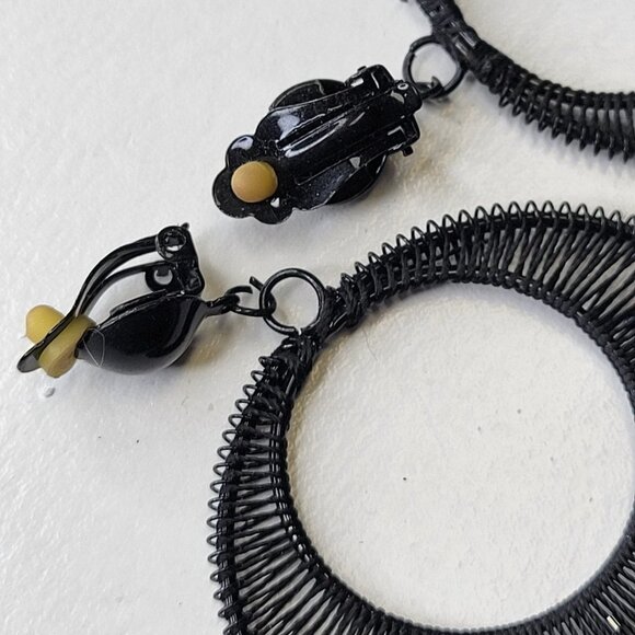 Black Beaded Round Clip On Earrings - Picture 4 of 10